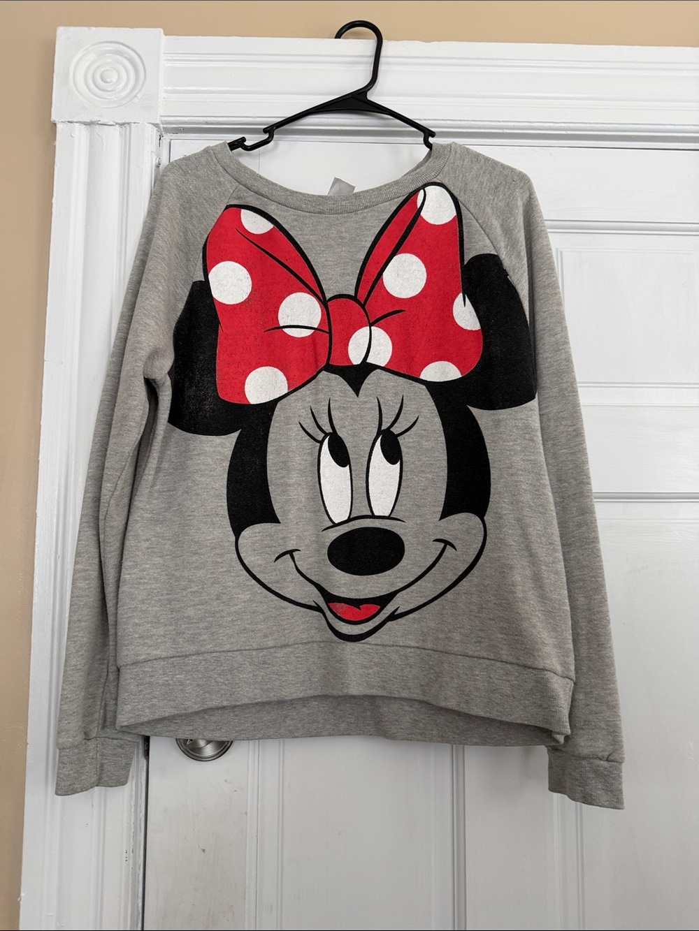 Disney Gray Sweatshirt with Minnie Mouse and Red Polka Dot Bow